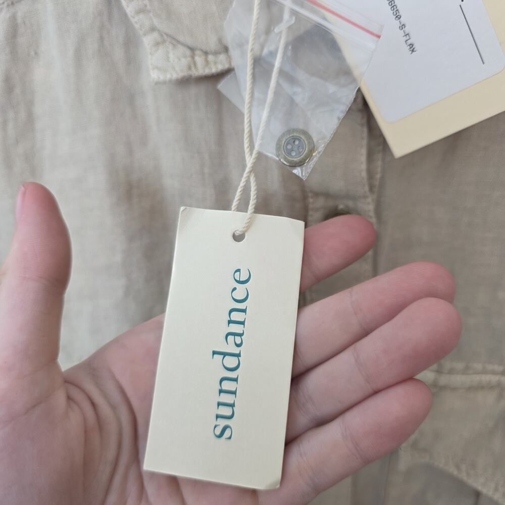 Sundance‎ Tan 100% Linen Safari Outdoor Button Up Harper Mini Shirt Dress Size S - Picture 6 of 9